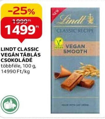 Auchan LINDT CLASSIC VEGÁN TÁBLÁS CSOKOLÁDÉ 100 g ajánlat