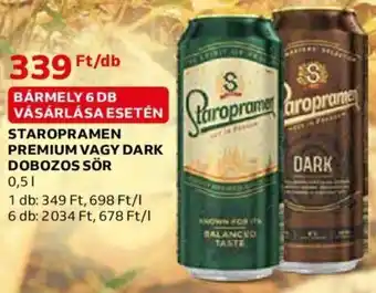 Auchan STAROPRAMEN PREMIUM VAGY DARK DOBOZOS SÖR 0,5 l ajánlat
