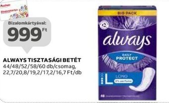 Auchan ALWAYS TISZTASÁGI BETÉT 44 - 60 db ajánlat