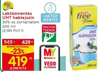 Laktózmentes UHT habtejszín 200 ml