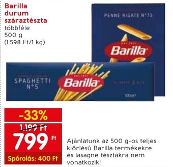Spar Barilla durum száraztészta 500 g ajánlat