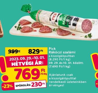 Spar Pick Rákóczi szalámi 10 dkg ajánlat