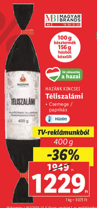 Lidl HAZÁNK KINCSEI Téliszalámi 400 g ajánlat