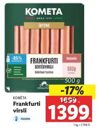 Lidl KOMÉTA Frankfurti virsli 500 g ajánlat