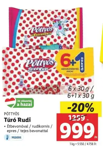 Lidl PÖTTYÖS Túró Rudi 6 x 30 g / 6 + 1 x 30 g ajánlat