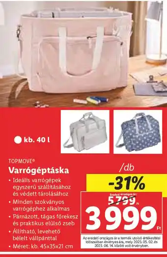 Lidl TOPMOVE Varrógéptáska 1 db ajánlat