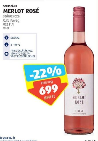 ALDI SZEKSZÁRD MERLOT ROSÉ 0,75 l ajánlat