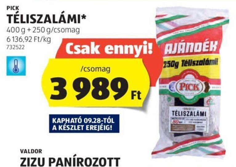 ALDI PICK TÉLISZALÁMI 400 g + 250 g ajánlat