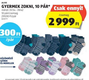 ALDI ALIVE GYERMEK ZOKNI 10 pár ajánlat