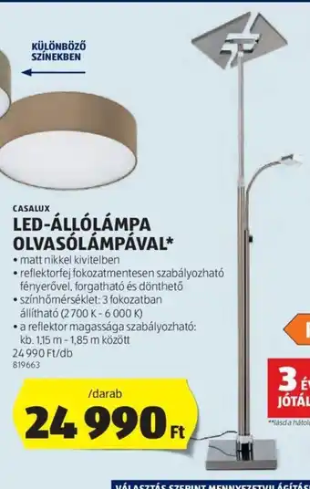 ALDI CASALUX LED-ÁLLÓLÁMPA OLVASÓLÁMPÁVAL 1 db ajánlat