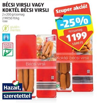 ALDI BÉCSI VIRSLI VAGY KOKTÉL BÉCSI VIRSLI 2 x 200 g ajánlat