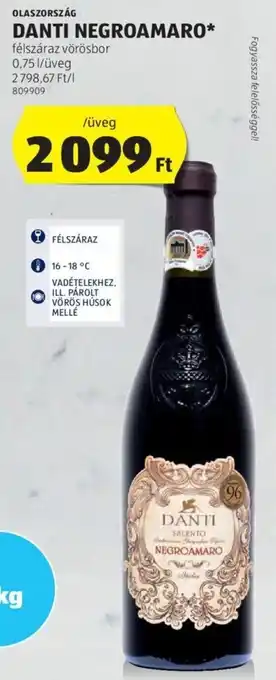 ALDI OLASZORSZÁG DANTI NEGROAMARO 0,75 l ajánlat