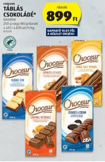 ALDI CHOCEUR TÁBLÁS CSOKOLÁDÉ 200 / 185 g ajánlat