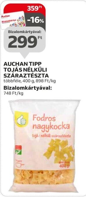 Auchan AUCHAN TIPP TOJÁS NÉLKÜLI SZÁRAZTÉSZTA 400 g ajánlat