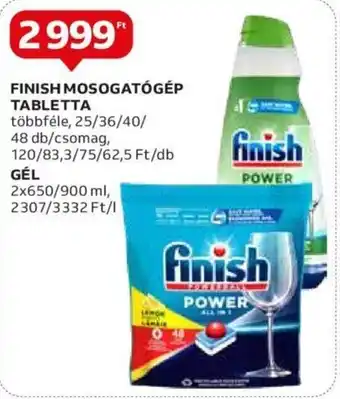 Auchan FINISH MOSOGATÓGÉP TABLETTA stb. 25 - 48 db / 2 x 650 - 900 ml ajánlat