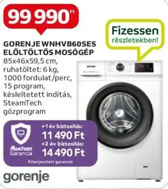 Auchan GORENJE WNHVB60SES ELÖLTÖLTŐS MOSÓGÉP 1 db ajánlat