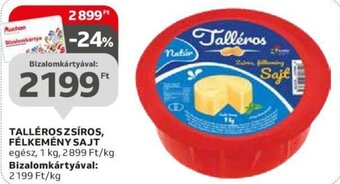 Auchan TALLÉROS ZSÍROS, FÉLKEMÉNY SAJT 1 kg ajánlat