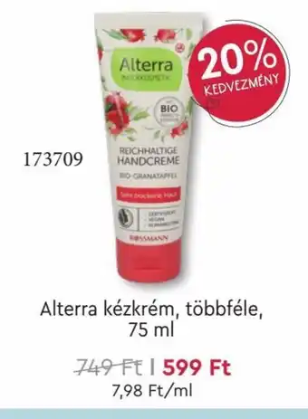 Rossmann Alterra kézkrém 75 ml ajánlat