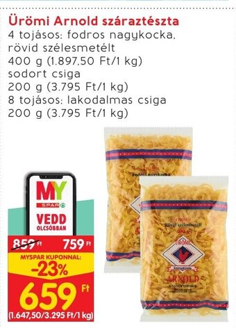 Ürömi Arnold száraztészta 400 / 200 g