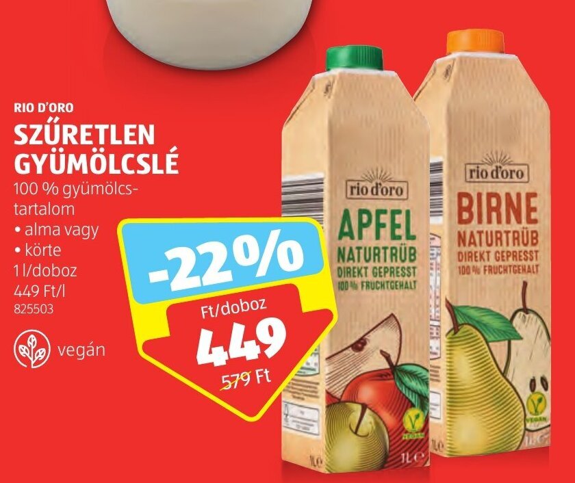 ALDI RIO D'ORO SZŰRETLEN GYÜMÖLCSLÉ 1 l ajánlat