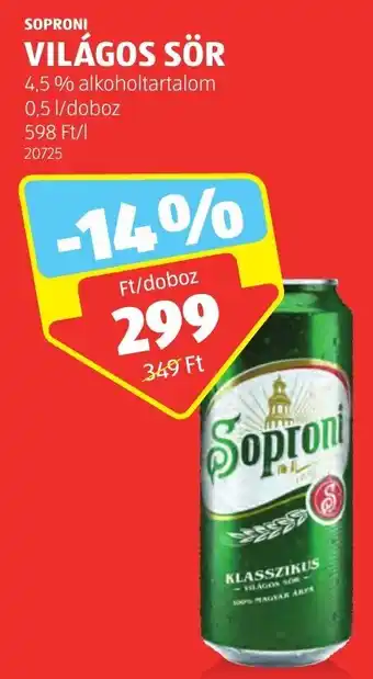 ALDI SOPRONI VILÁGOS SÖR 0,5 l ajánlat