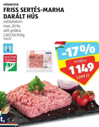 ALDI HÚSMESTER FRISS SERTÉS-MARHA DARÁLT HÚS 400 g ajánlat