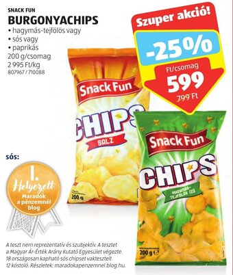 ALDI SNACK FUN BURGONYACHIPS 200 g ajánlat