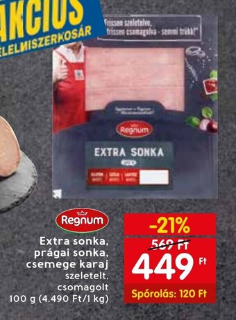 Spar Regnum Extra sonka, prágai sonka, csemege karaj 100 g ajánlat