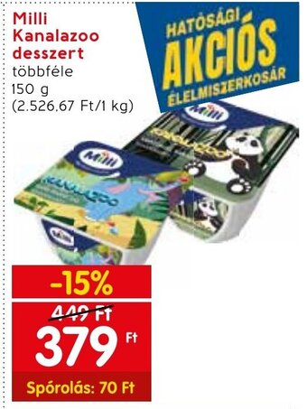 Spar Milli Kanalazoo desszert 150 g ajánlat
