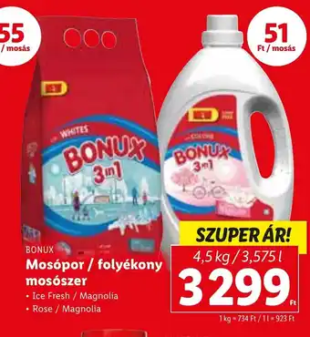 BONUX Mosópor / folyékony mosószer 4,5 kg / 3,575 l