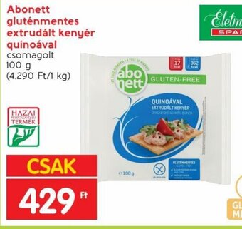 Spar Abonett gluténmentes extrudált kenyér quinoával 100 g ajánlat