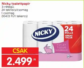 Spar Nicky toalettpapír 24 tekercs ajánlat