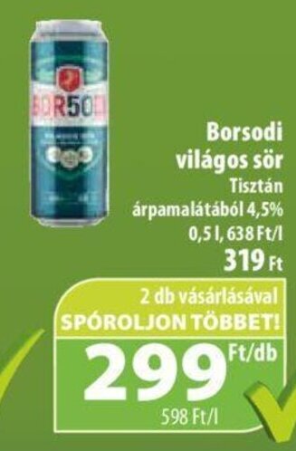 Coop Borsodi világos sör 0,5 l ajánlat