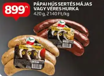 Auchan PÁPAI HÚS SERTÉS MÁJAS VAGY VÉRES HURKA, 420g ajánlat