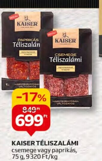 Auchan KAISER TÉLISZALÁMI, 75g ajánlat