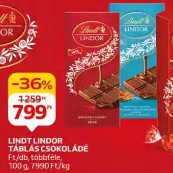 Auchan LINDT LINDOR TÁBLÁS CSOKOLÁDÉ 100 g ajánlat