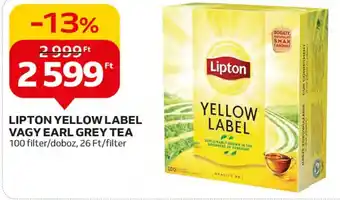 Auchan LIPTON YELLOW LABEL VAGY EARL GREY TEA 100 filter ajánlat