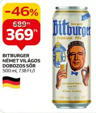 Auchan BITBURGER NÉMET VILÁGOS DOBOZOS SÖR 500 ml ajánlat