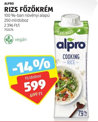 ALDI ALPRO RIZS FŐZŐKRÉM 250 ml ajánlat