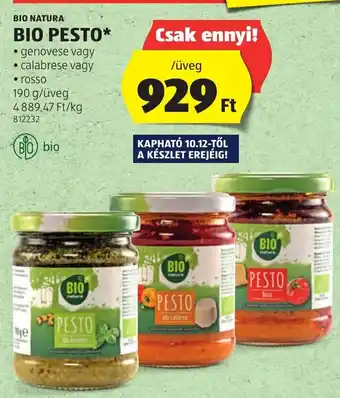 ALDI BIO NATURA BIO PESTO 190 g ajánlat