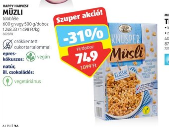 ALDI HAPPY HARVEST MÜZLI 600 / 500 g ajánlat