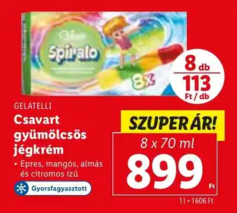 Lidl GELATELLI Csavart gyümölcsös jégkrém 8 x 70 ml ajánlat