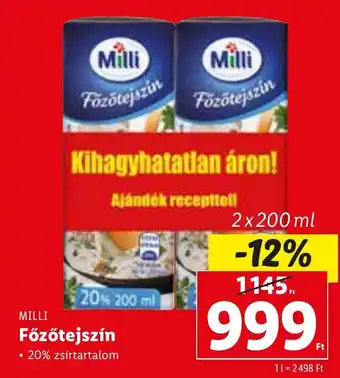 Lidl MILLI Főzőtejszín 2 x 200 ml ajánlat