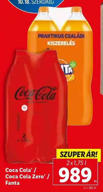 Lidl Coca Cola / Coca Cola Zero / Fanta 2 x 1,75 l ajánlat