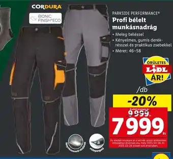 Lidl PARKSIDE PERFORMANCE Profi bélelt munkásnadrág 1 db ajánlat