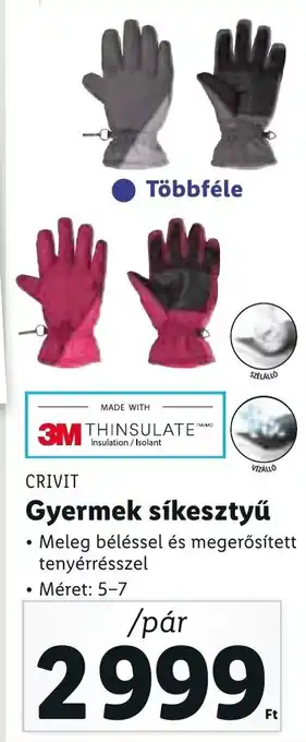 CRIVIT Gyermek síkesztyű 1 pár