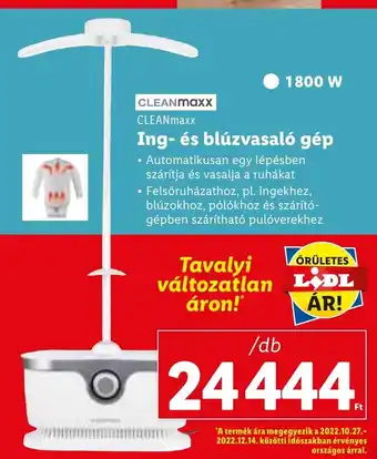 Lidl CLEANmaxx Ing- és blúzvasaló gép 1 db ajánlat