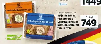 Lidl TASTE OF DEUTSCHLAND Teljes kiőrlésű rozsszeletek 500 g ajánlat