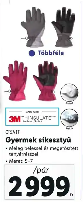 Lidl CRIVIT Gyermek síkesztyű ajánlat
