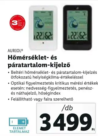 Lidl AURIOL Hőmérséklet és páratartalom kijelző ajánlat